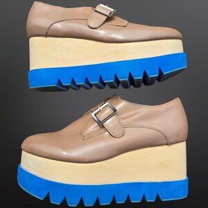 Jeffrey Campbell Munk Chunky Platform Oxford Shoes Wedges Buckle US 8.5 Beige